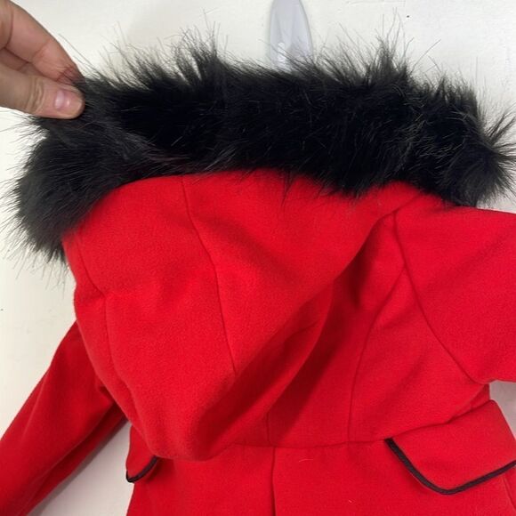 Cat & Jack Red Button Front Jacket Black Faux Fur Lined Hood toddler girl sz 2T - Picture 5 of 6